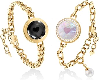 TOTWOO Long Distance Touch Bracelets with Vibration Function Smart Jewellery His and Hers Couples Matching Bracelets Sun and Moon Pattern Couple Gifts Pair One-to-One via Bluetooth Love Relationship
