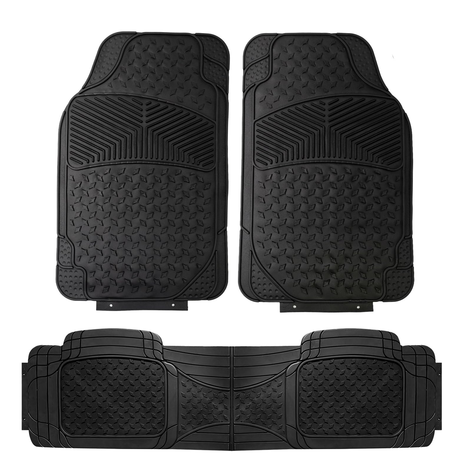 Alfombrillas de Goma Universales para Coche, Alfombrillas de Caucho Antideslizantes Ajustables, Juego 4 Piezas, Delanteras 44,5x72 cm, Traseras 43,5x43,5 cm, Color Negro
