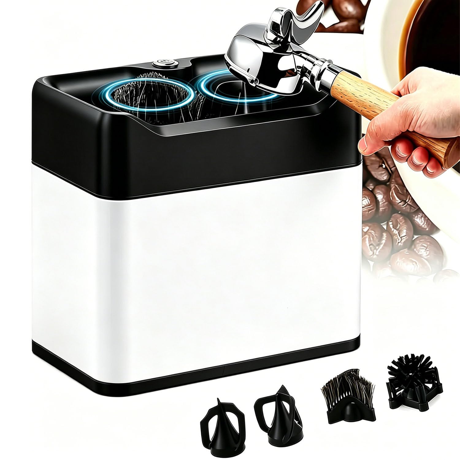Electric Portafilter Cleaning Machine 2 Scrapers for 58mm Baskets White