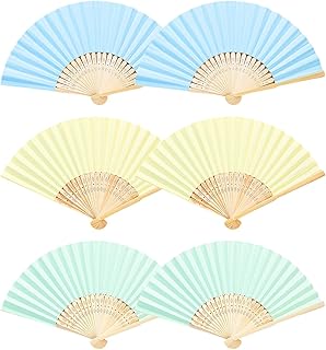 ZGDEIWGF 6 Pieces Solid Color Folding Fans, Hand Folding Fans, Dance Fans for Kids, DIY Painting Fans, Small Summer Fans