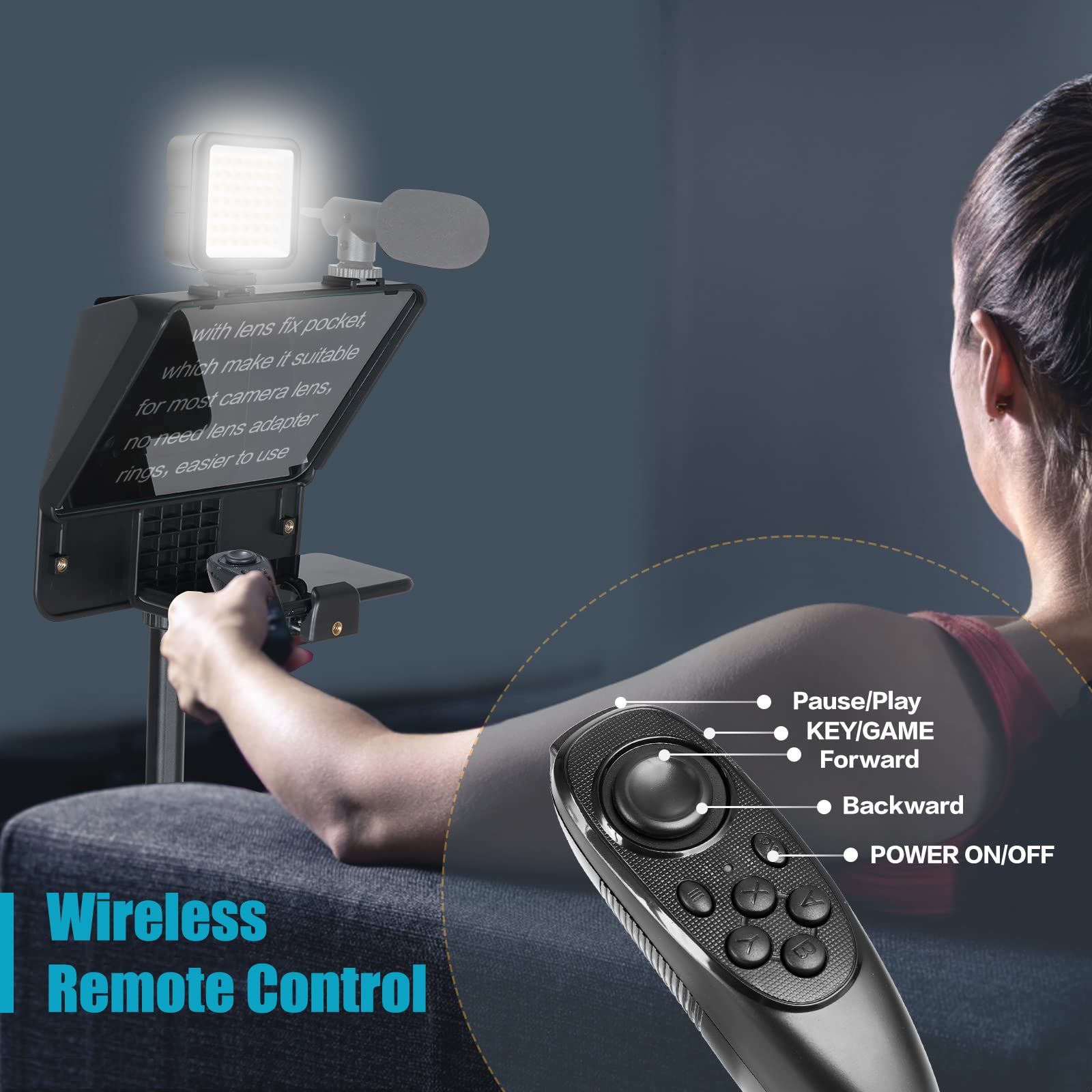 Andoer Teleprompter Tragbare Kamera Prompter Kit mit Telefonhalterung LED Fülllicht Schreibtischstativ Fernbedienung für Vlog Interview Bühne Rede