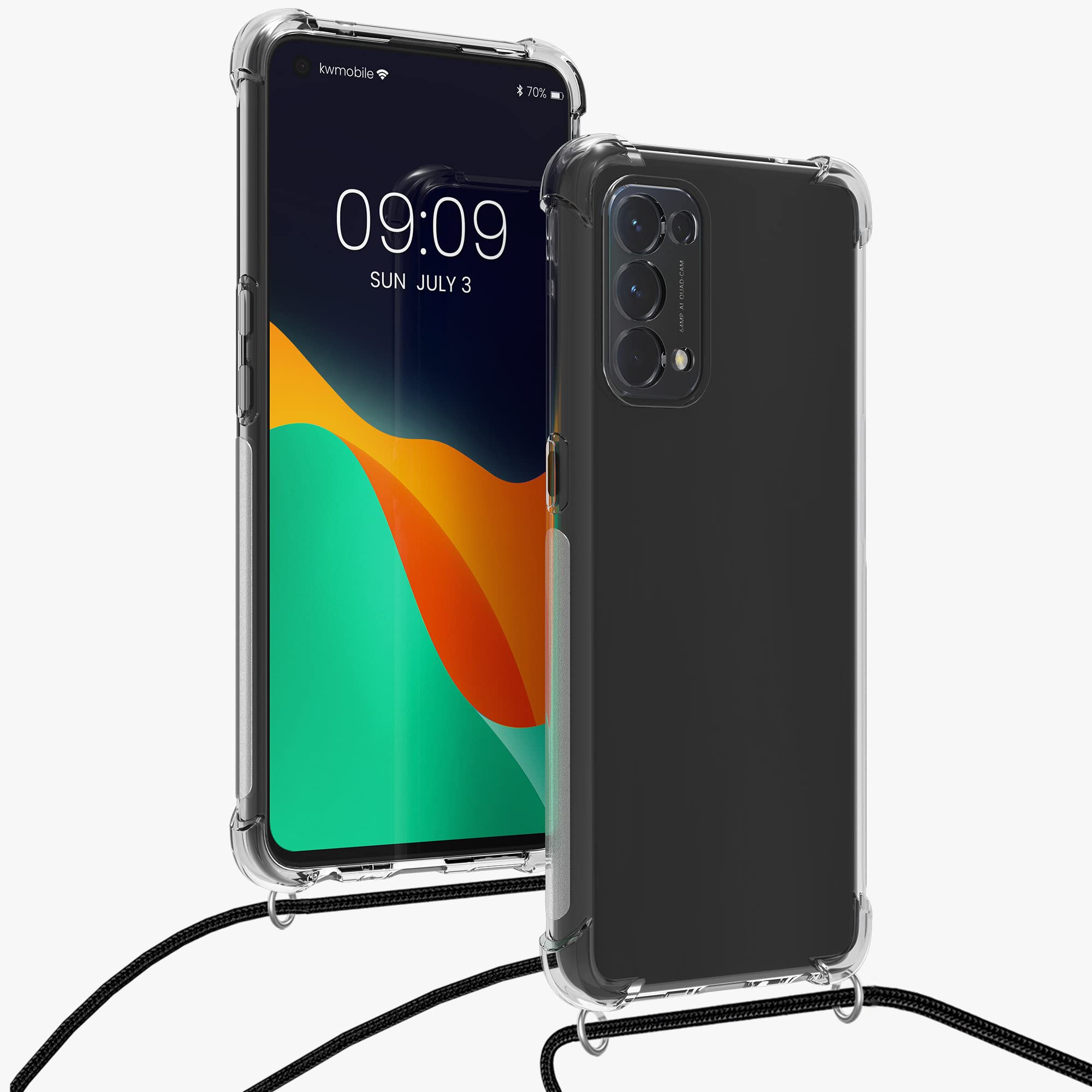 Kwmobile Custodia In Silicone TPU Per Oppo Find X3 Neo Con Cordino Incluso: Trasparente/Nero - 4