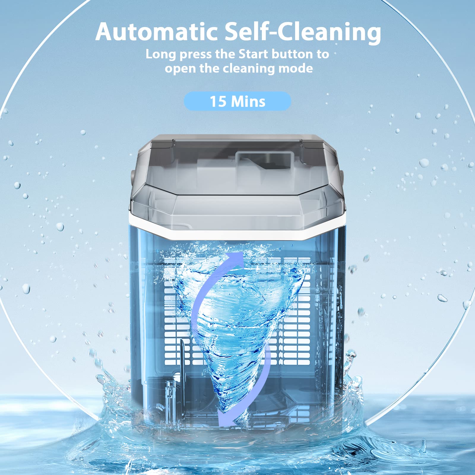 Antarctic Star Countertop Ice Maker Portable Ice Machine, Automatic-Cleaning Ice Makers, 34lbs/24h, Pebble Portable Ice Machine With Ice Scoop For Home Kitchen Bar Party Grey on Fridge.com - View 4