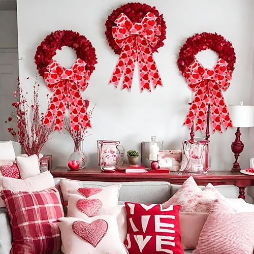 Miniatura 3 de SIMISI RIBBON Arco de arpillera con alambre de San Valentín con estampado de corazón para corona, árbol, manualidades, buzón, decoración de boda (11