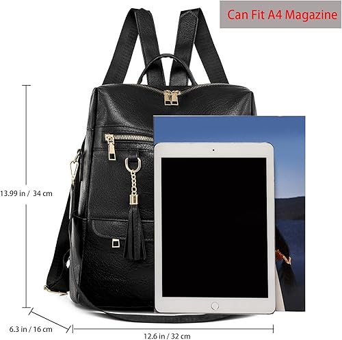 Miniatura 2 de Kabanmate Bolso tipo mochila para mujer, bolso de hombro convertible de piel sintética a la moda para mujer, Negro -, Mochilas Daypack