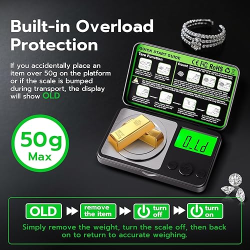 Miniatura 8 de Wigearss Báscula digital de miligramo de 1.76 oz x 0.00 oz, mini báscula de precisión con función de peso de tara, peso de calibración y pantalla