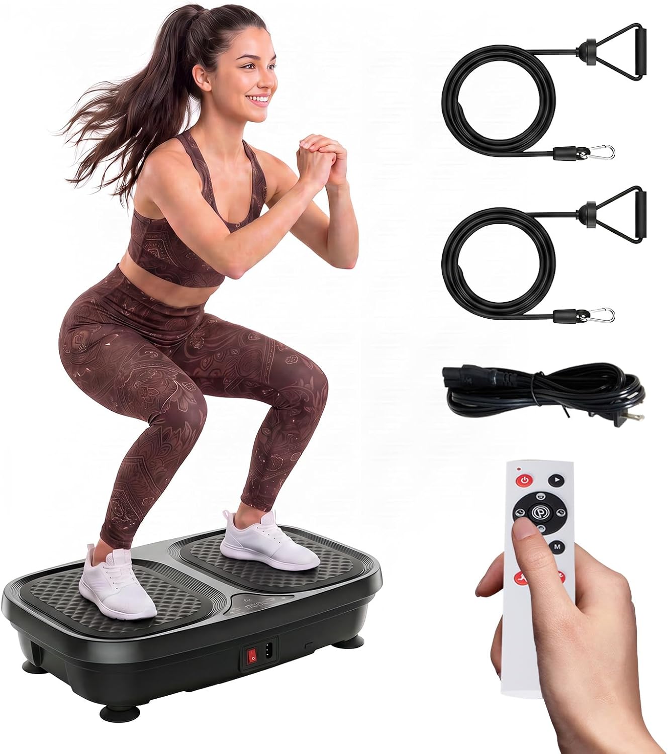 Vibration Plate Exercise Machine, Vibrating Platform Full Body Workout with Auto Modes & Pull Ropes for Weight Loss & Muscle Toning, Smart LED Screen Vibrating Shaker for Home Gym