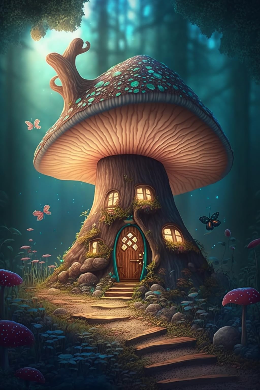 500 Piece Wooden Jigsaw Puzzle - Butterfly Mushroom House Scenery Puzzle For Adults, Unique Cut Pieces