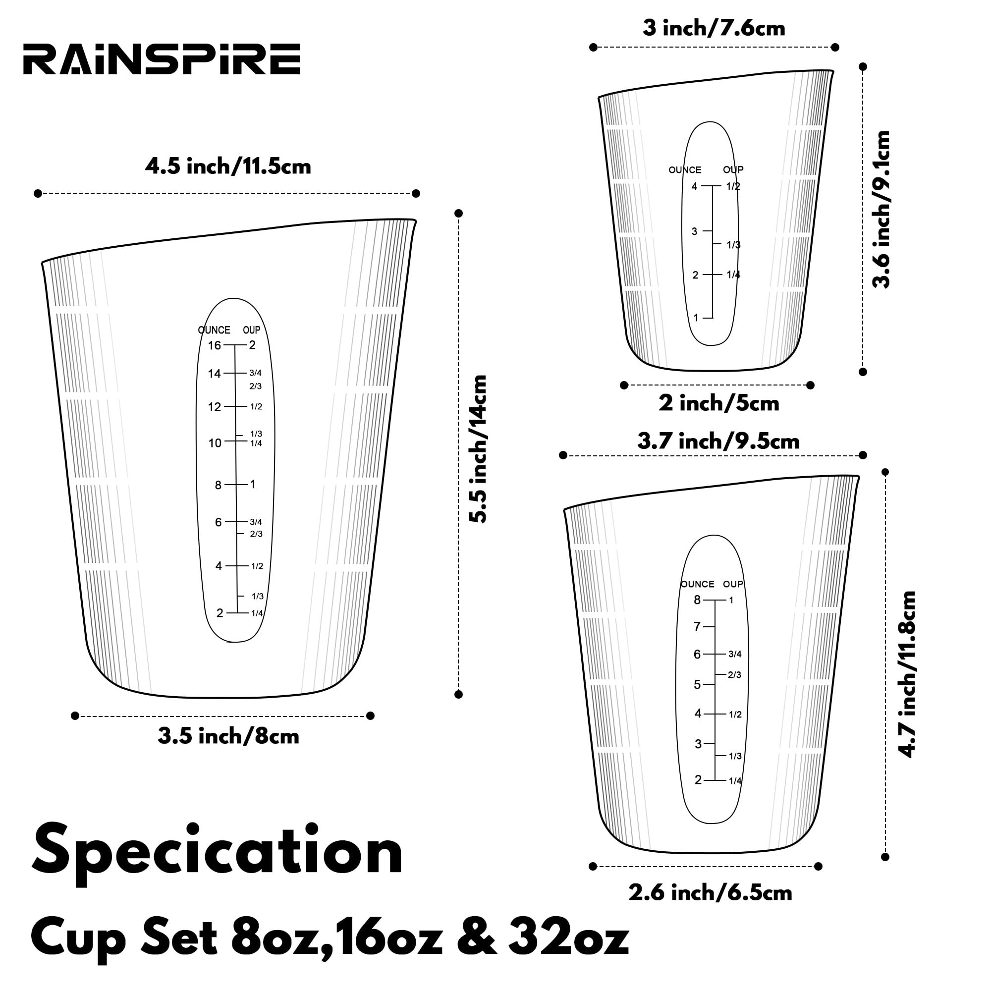 Rainspire Verbessertes 3-teiliges Silikon-Messbecher-Set, zum Drücken und Ausgießen von Flüssigkeiten, flexible Schokoladenschmelzbecher, Backzubehör, Koch Geschenke