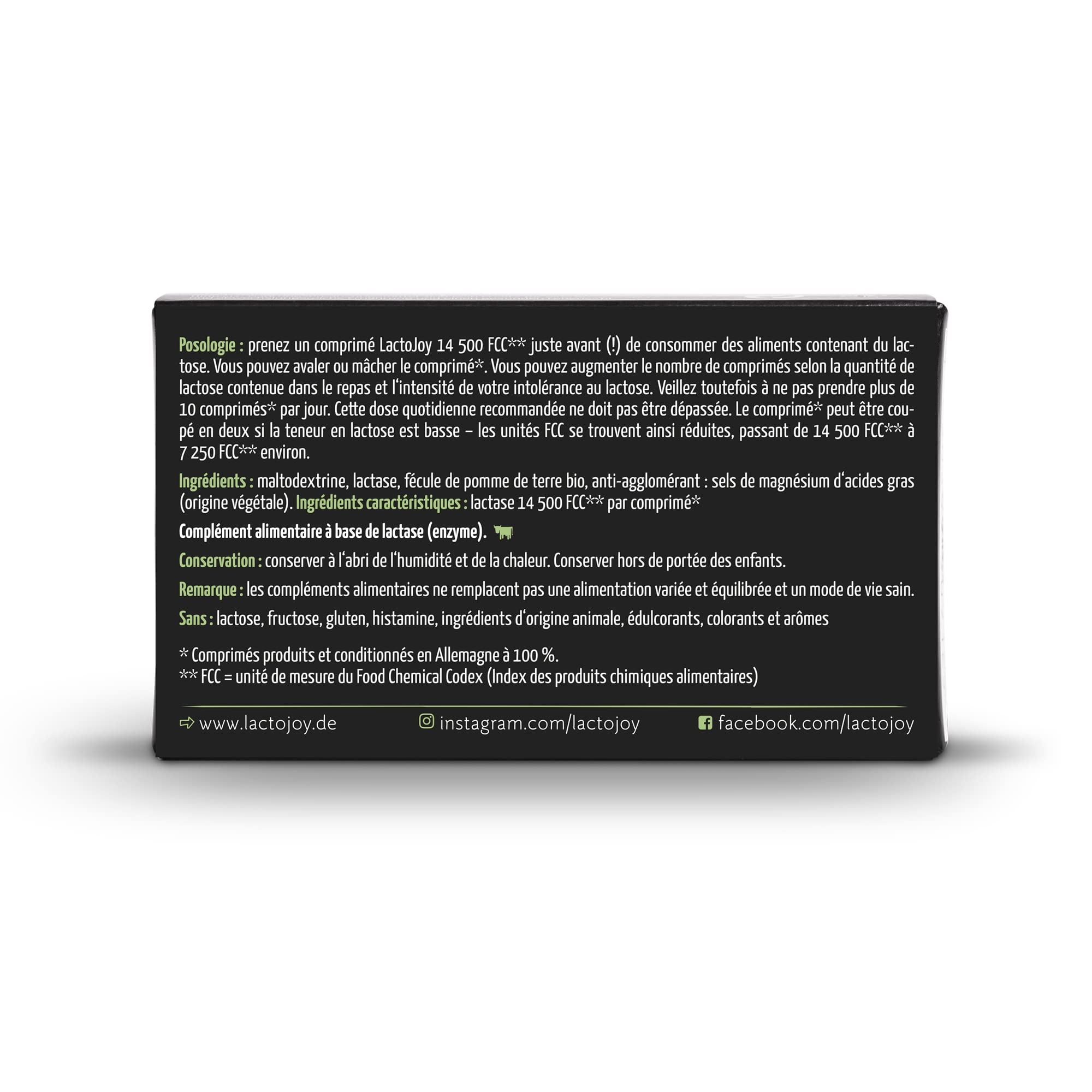 LactoJoy Comprimés de Lactase 14 500 FCC I Combat l'Intolérance au Lactose I Contient 80 Pcs. I 100% Végétale I Favorise la Digestion du Lactose I Sans Produits Chimiques