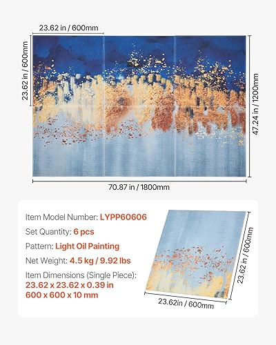 Miniatura 7 de VEVOR Paquete de 6 paneles acústicos artísticos, 70.87 x 47.24 x 0.4 pulgadas, azulejos de pared insonorizados, autoadhesivos, decorativos para