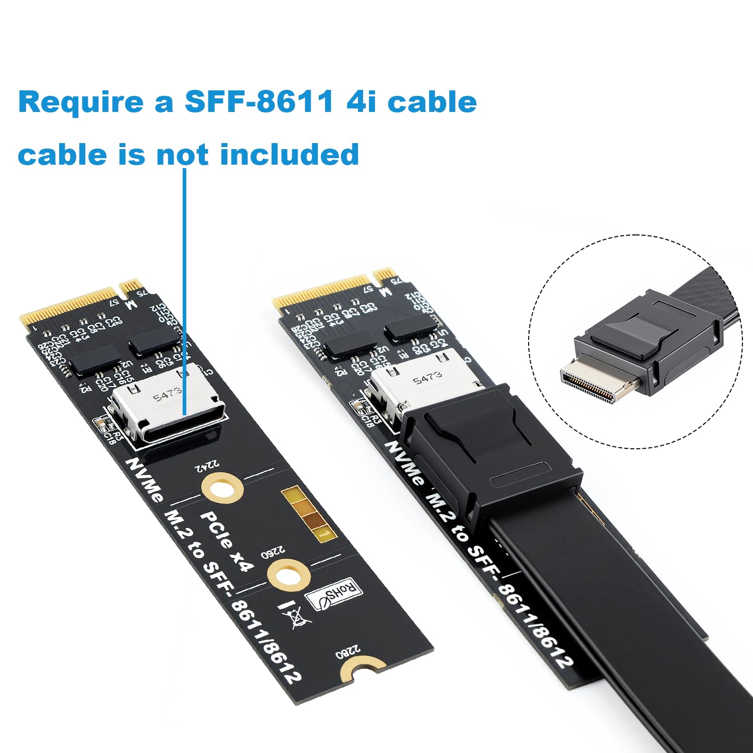 RGEEK Adattatore M.2 NVME a OCuLink SFF-8612, PCIe 5.0 x4 128Gbps a OCuLink | SFF-8611 4i Host Adapter con ReDriver, per eGPU GPU Schede Grafiche Esterne e M.2 NGFF SSD 2280 2260 2242