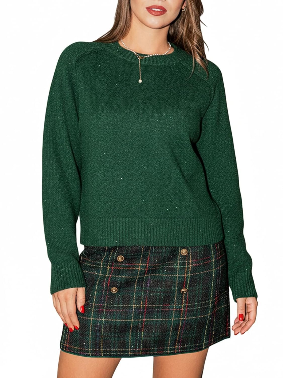 CUPSHE Womens Long Sleeve Sparkly Shinny Fall Sweater Casual Ribbed Knit Crewneck Christmas Pullover Sweaters Top