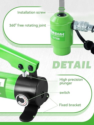 Miniatura 4 de AMZCNC Kit de herramientas de punzón hidráulico de 15 toneladas de 12 a 4 pulgadas con 10 orificios de troquel, juego completo de cortador de