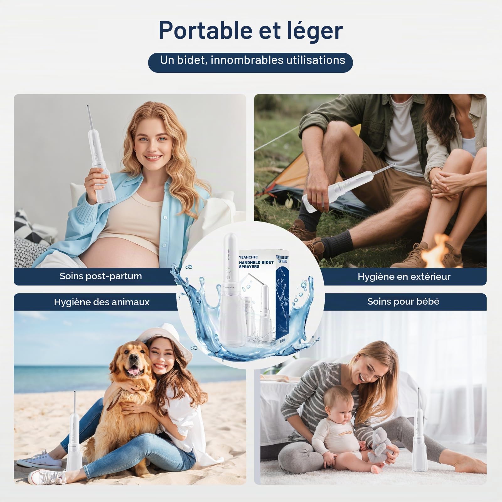 Bidet portable pour voyage – USB-C rechargeable, 3 modes, 400 ml, pulvérisateur étanche + 2 buses – Bidet portable pour bébé, bidet pour homme, bidet de voyage pour femme