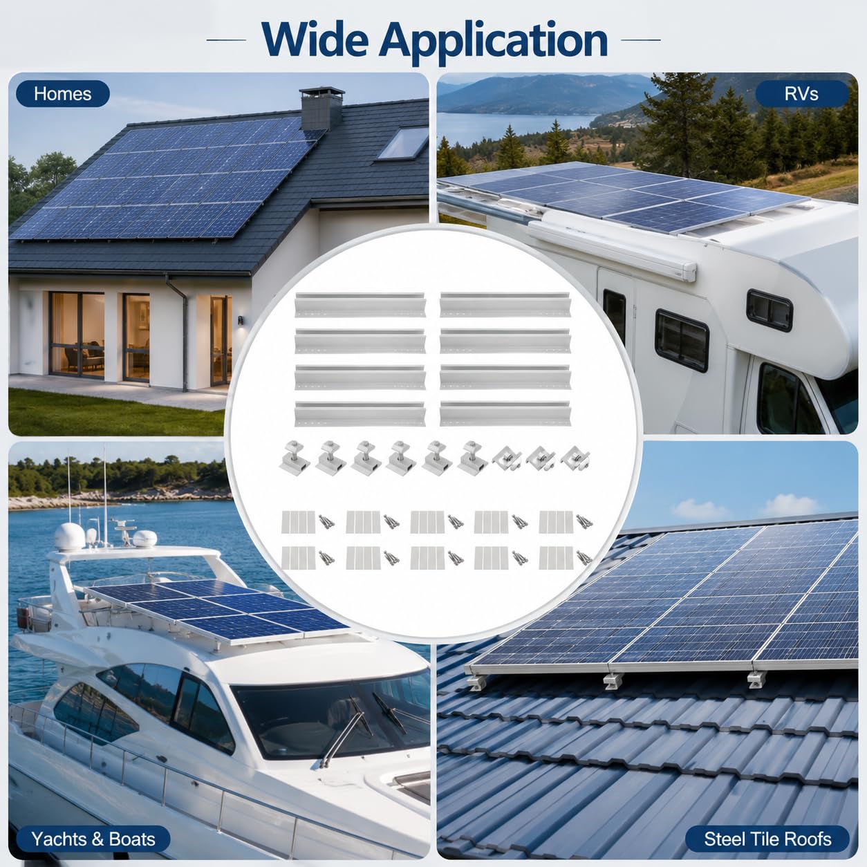 10pcs Panel Solar Kit De Soporte Carriles Cortos De Aluminio Kit De Montaje Solar Para Techo Azulejos Sistema De Fijación,Para El Hogar, Yate, Azulejos