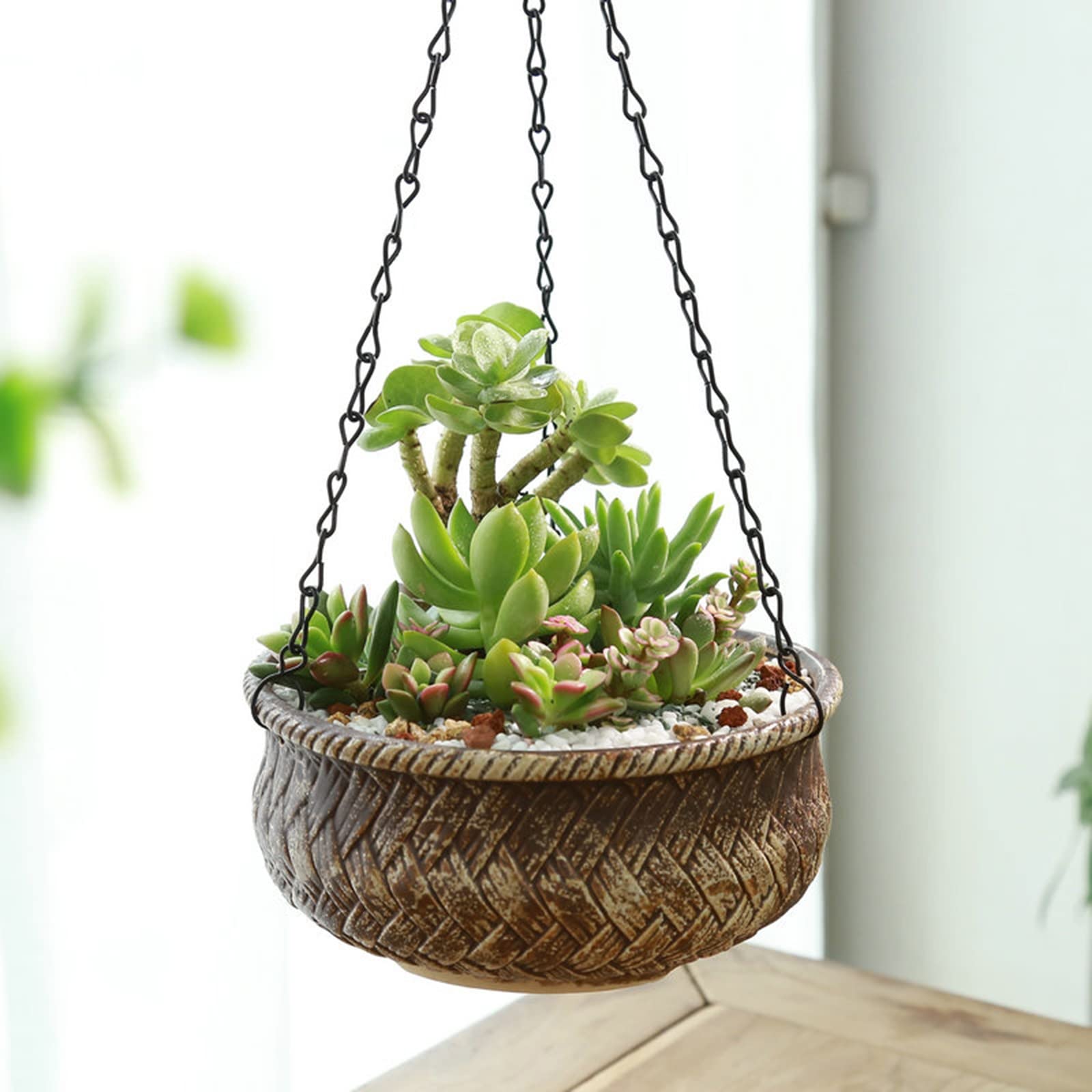 HASMI Jardiniere Balcon Porte-Plante en céramique Suspendue avec teneur en Corde Pot de Plante Suspendue for décor extérieur intérieur Pot Suspendu Plante Interieur