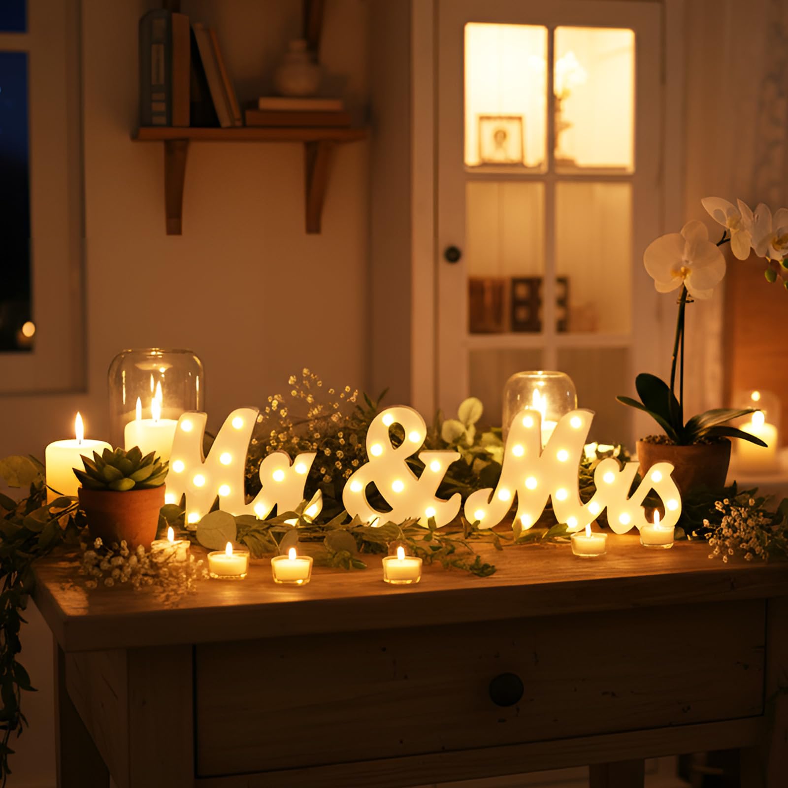 Canlierr Rustikales "Mr and Mrs"-Schild für Hochzeitstisch, 78,7 cm, beleuchtet, groß, weiß, "Mr and Mrs", Holzbuchstaben, Miss Dekoration für Jahrestag, Hochzeit und Verlobung, Geschenke für