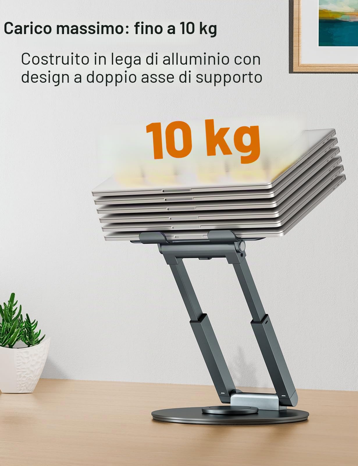 tounee Supporto PC Portatile con Base Girevole a 360°, Ergonomico Regolabile, Supporto Notebook Laptop Computer Stand Compatibile con MacBook Air/Pro Tutti i Laptop da 10-17"-Grigio