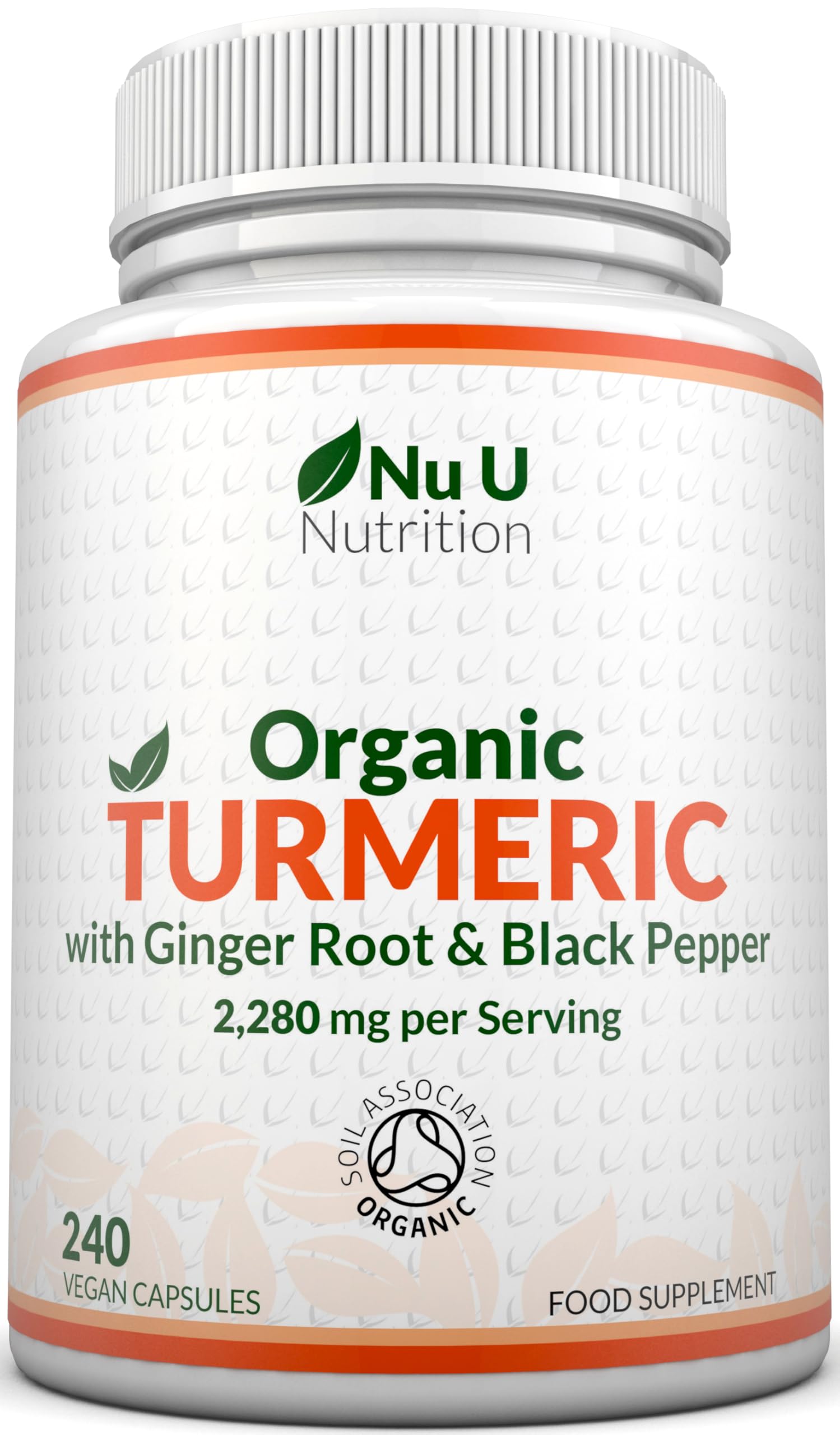 Organic Turmeric Ginger & Black Pepper 2280mg - 240 Vegan Capsules not Tablets - High Strength Tumeric Curcumin - Joints Herbal Supplement for Men and Women - Made in The UK - Nu U Nutrition