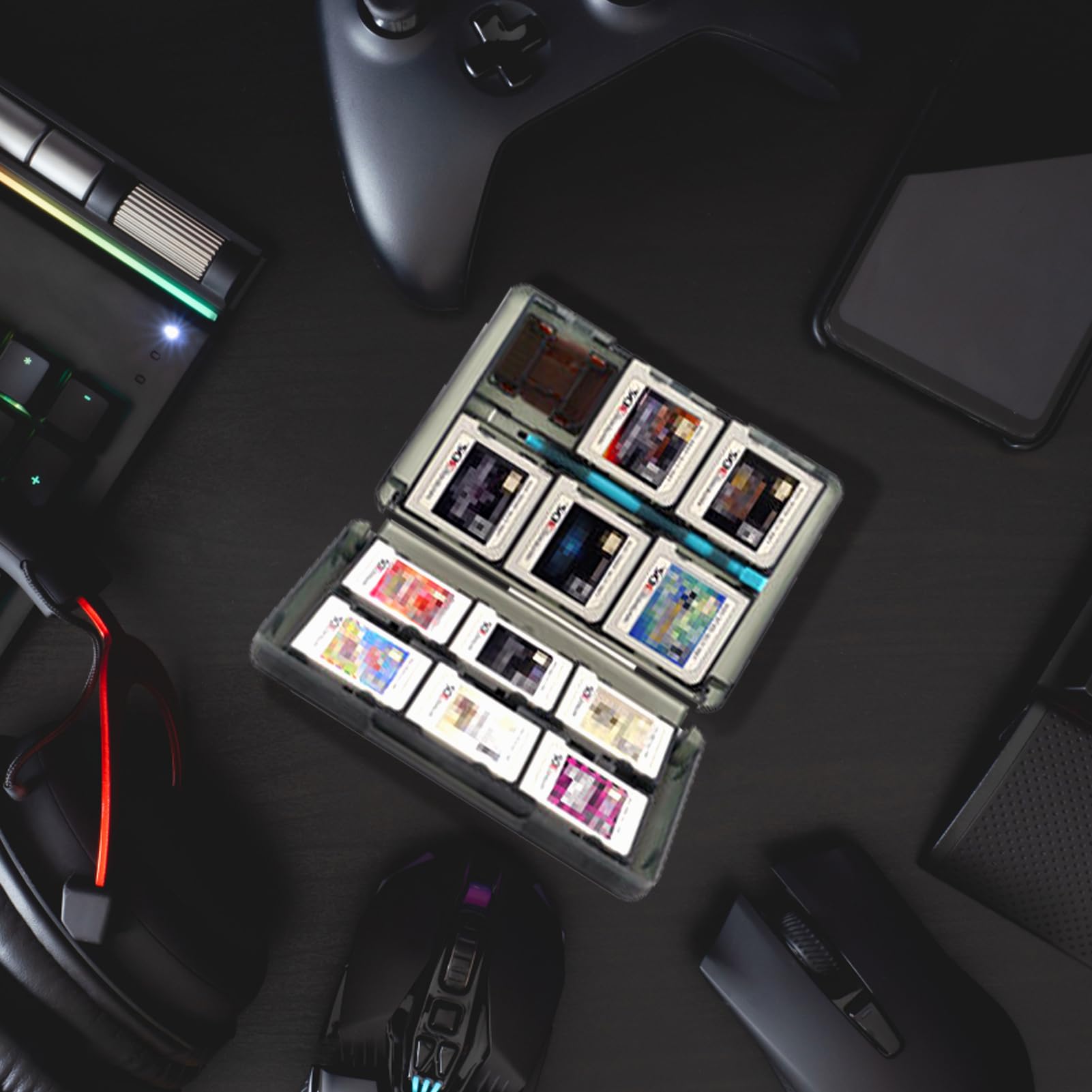 Przenośny uchwyt do gry na 22 gry, torba do przechowywania kart do Nintendo DS/2DS/3DS, 2 karty SD, 2 karty micro SD/TF i 2 stylusy, system ochrony długopisów