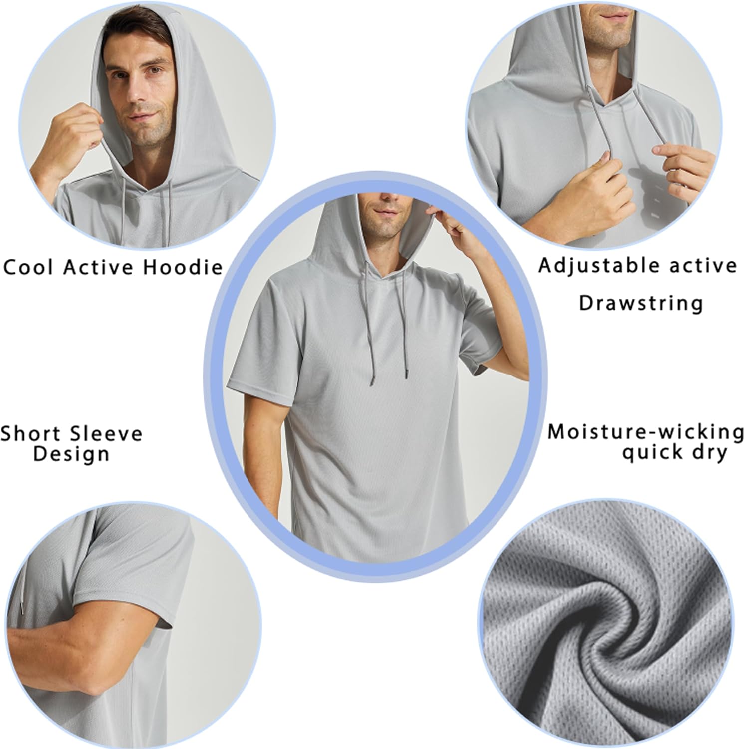 Mens Workout Athletic Hoodie Shirts Short Sleeve Lightweight Gym Muscle Fit Running T-Shirts Sweatshirt Hooded - Image 5