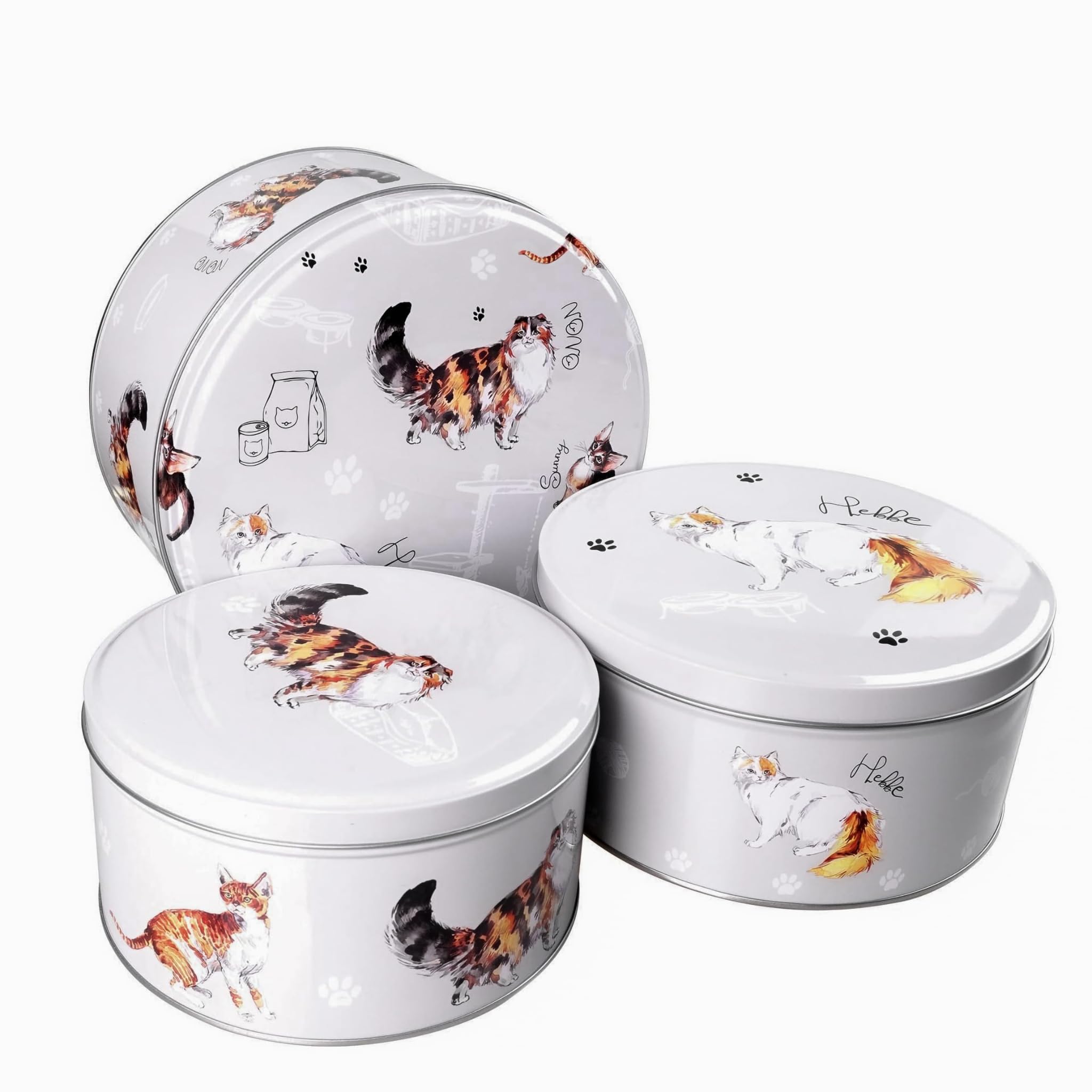 SiXsigma Sports Set of 3 Round Nesting Cake Storage Tins - Airtight Containers for Cakes, Biscuits & Sweets Large, Medium & Small Sizes - Perfect Mothers Day Gifts For Kitchen (Cats-Grey)
