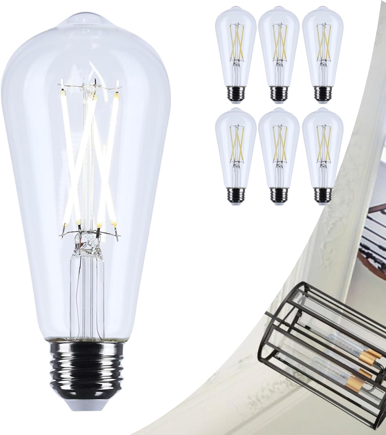 Satco 5W ST19 LED Light Bulb 5000K Natural Light 425 Lumens Clear 300 Degree Beam E26 Medium Base 92 CRI Dimmable Wet Rated IP65 Enclosed Fixture Rated 120V S12535 (6 Pack)