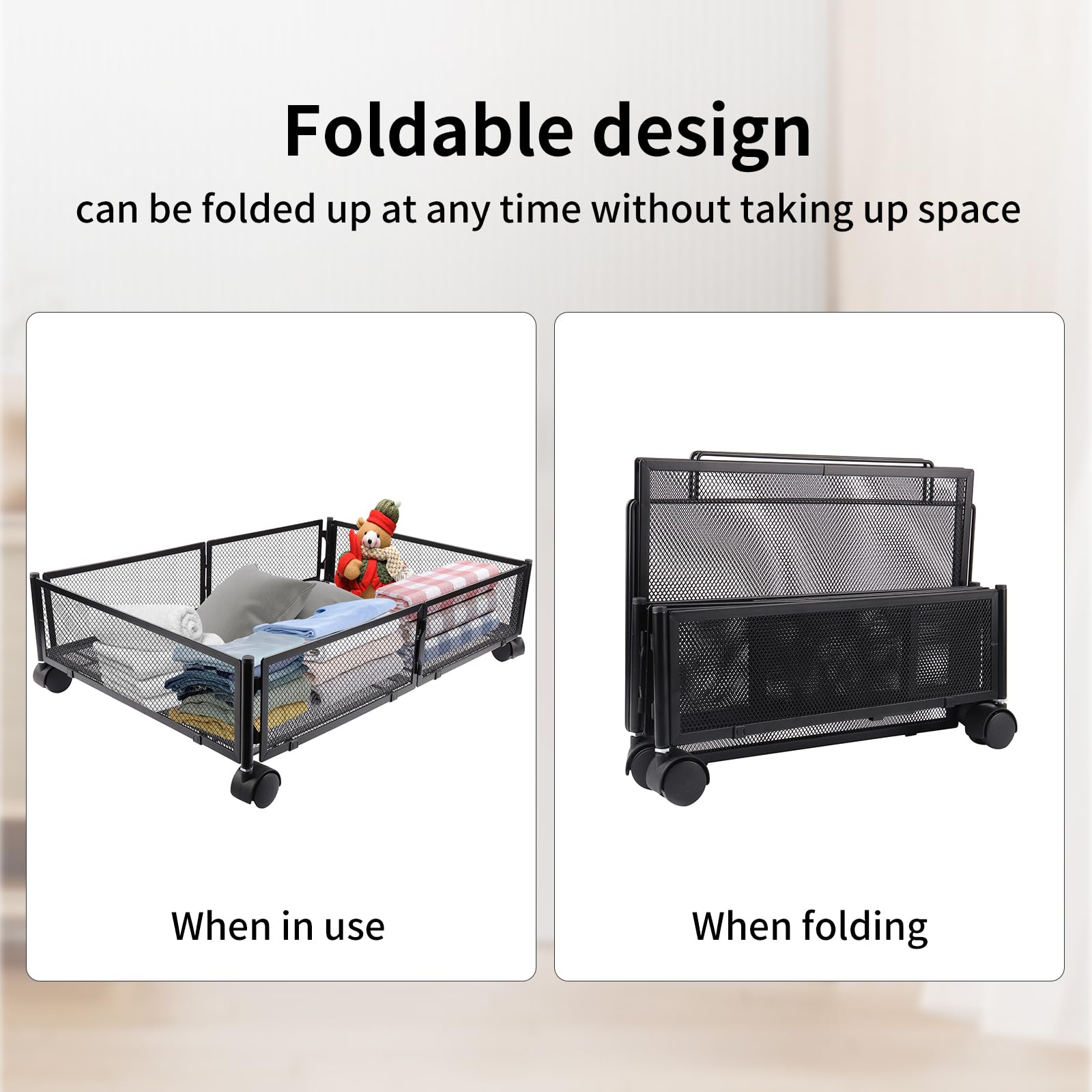 2 P portaoggetti sotto letto con rotelle, scatola portaoggetti sotto letto, cassettiera sotto letto pieghevole in metallo, scatole portaoggetti sotto letto per sotto divano, sotto tavolo (60 x 40 x 17