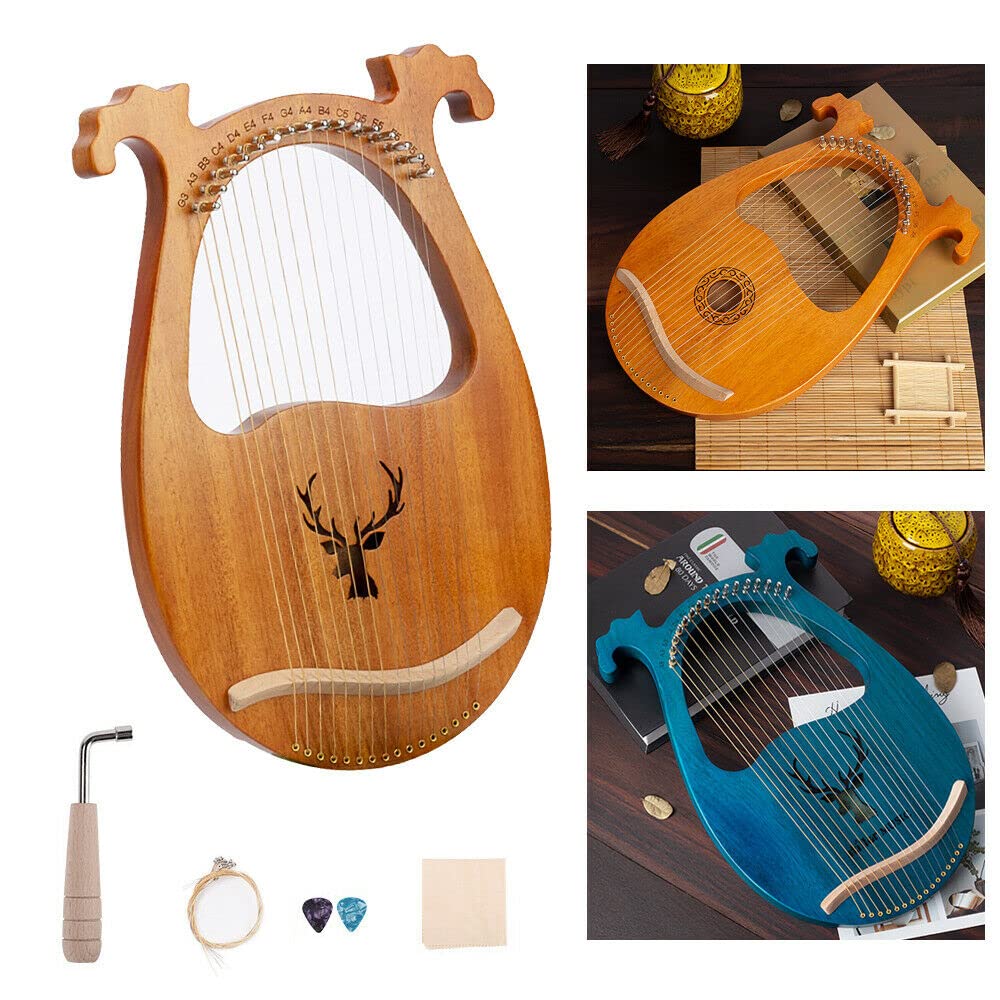 Lyre Harfe - Arpa de 16 cuerdas metálicas de caoba con llave de afinación, instrumento vintage para amantes de la música principiantes (ciervo azul)