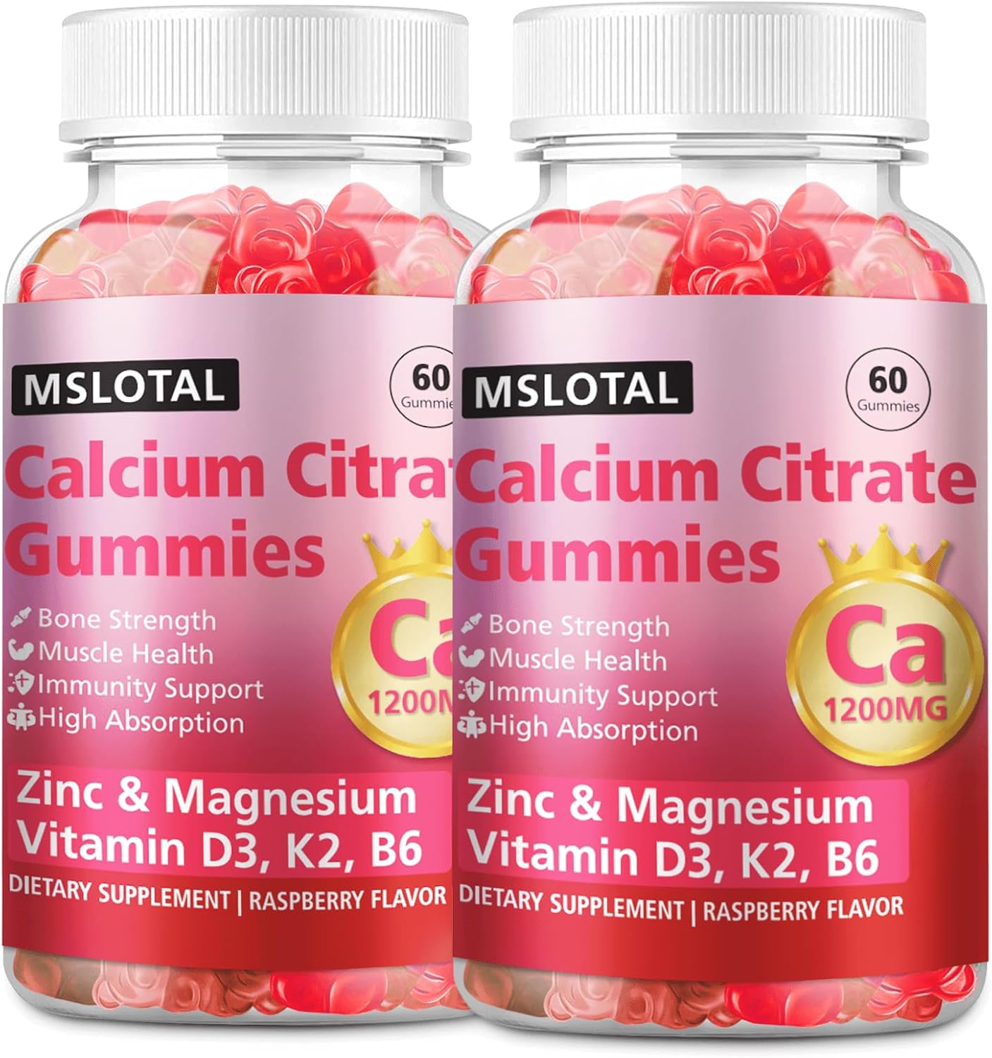 Calcium Citrate Gummies, Calcium 1200mg with Vitamin D3, B6, B12, Magnesium Zinc Calcium Supplements for Women and Men, Support Bone & Muscle Health, 120 Chews Raspberry Flavor