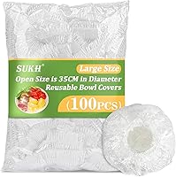 Sukh 100 Pack Reusable Elastic Bowl Covers - Thickened Sturdy Plastic Food Covers for Large Bowls, Plates, Picnics & Fridge Storage