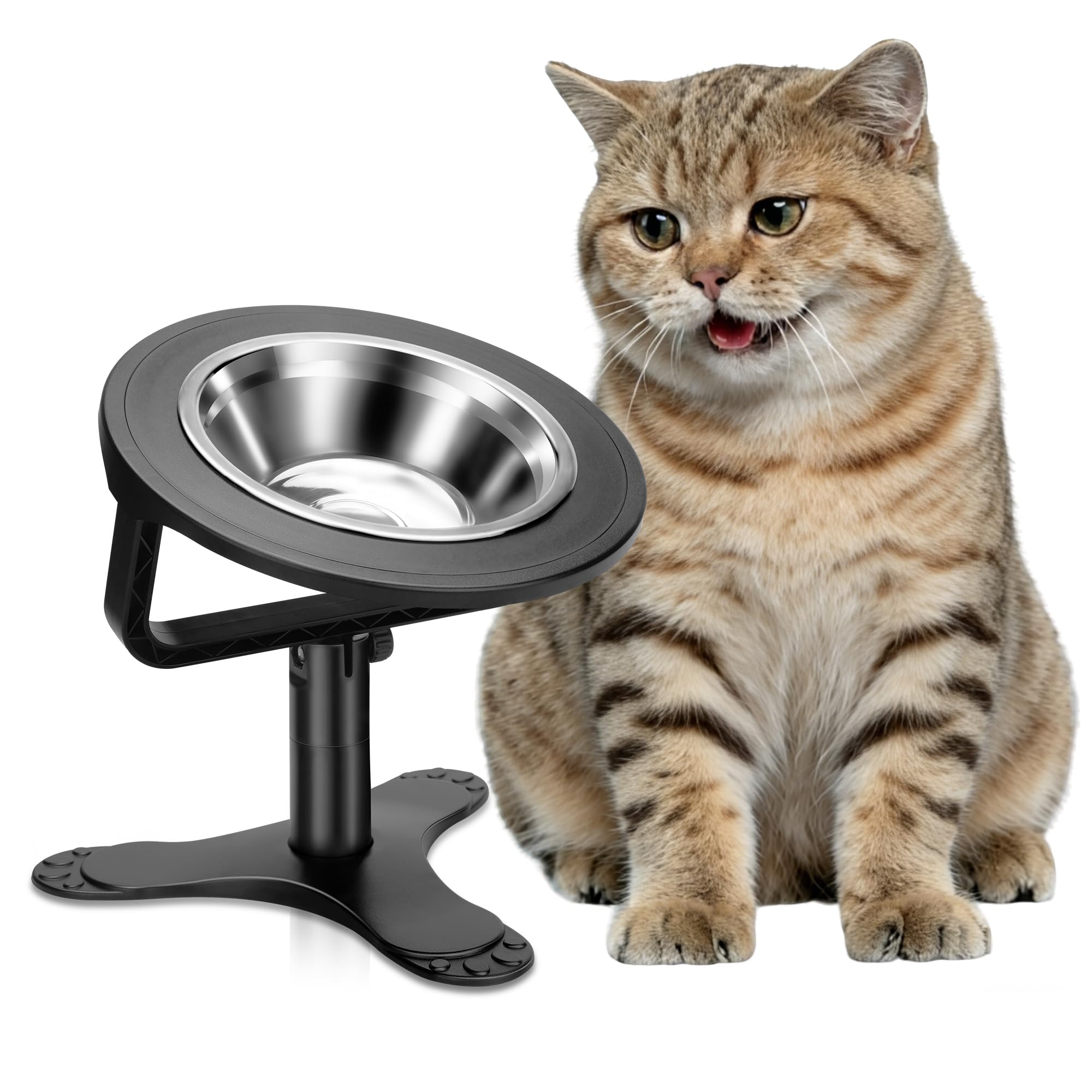 Gamelle surélevée pour chat en acier inoxydable avec support réglable en hauteur