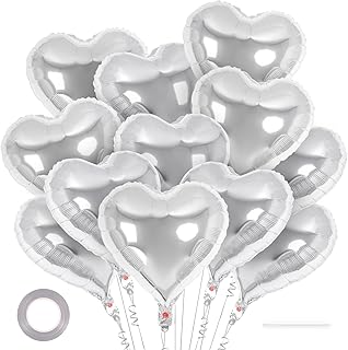 シルバーハートバルーン12個、18インチのハート型ホイルバルーンラブバルーン、誕生日パーティー、結婚式、婚約パーティー、ベビーシャワー、バレンタインデーの装飾用(シルバー)。