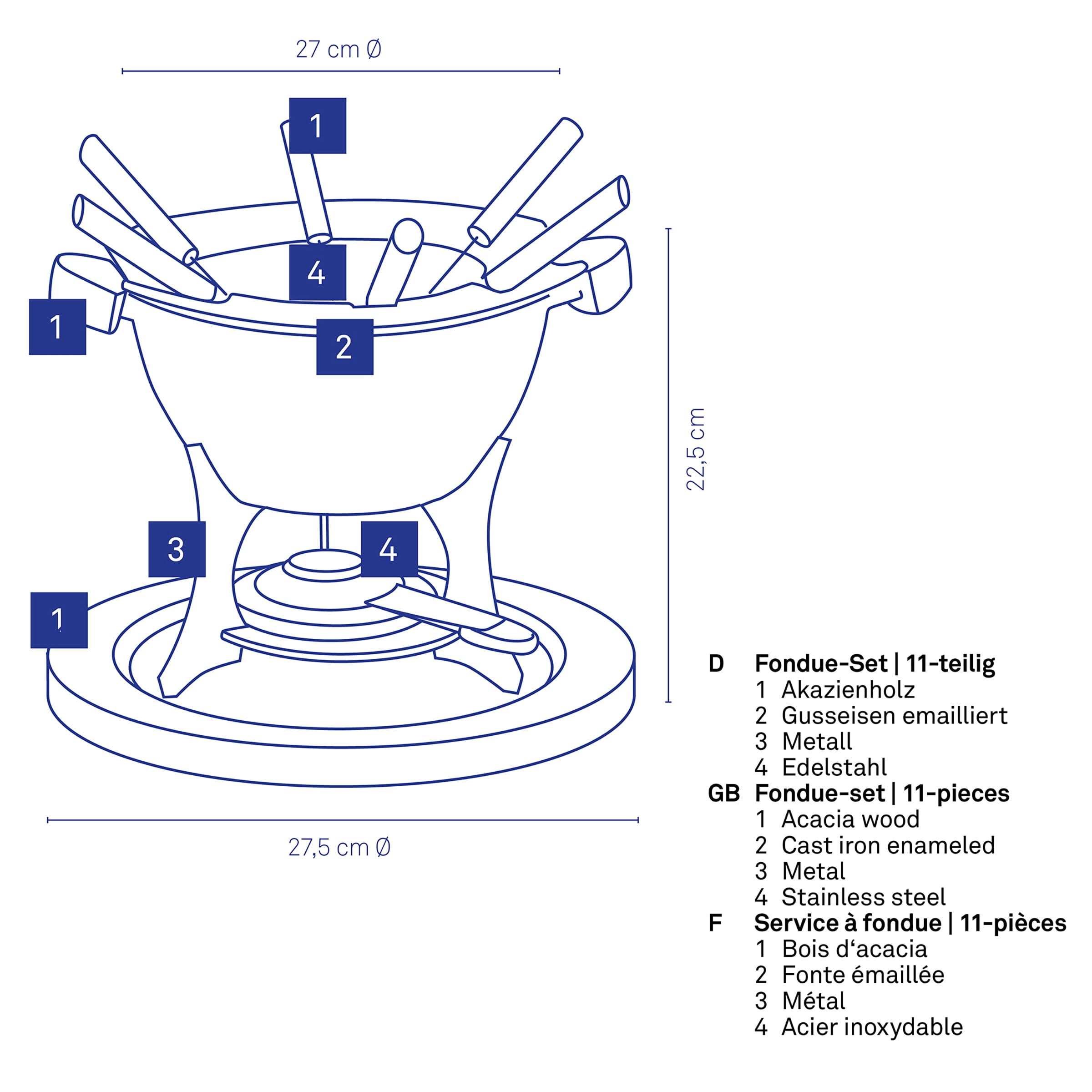 kela Set à Fondue à la Viande 11pcs, Fondue en Fonte pour 6 Personnes Country, Set à Fondue avec Support de pâte à brûler, fourchettes, Support de fourchettes