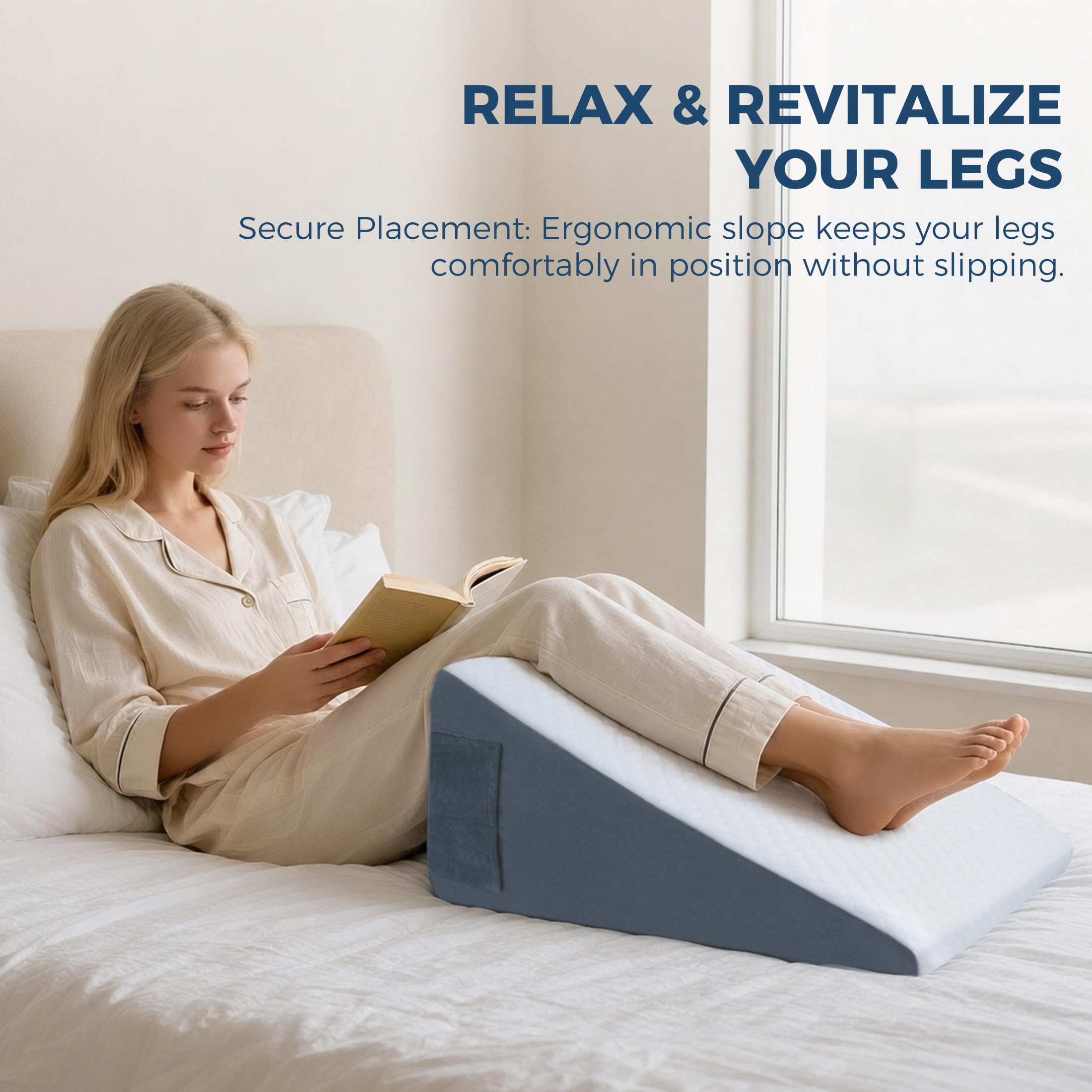 Cojín Cuña Antireflujo, Anti-Ronquidos y Dolor de Espalda – Almohada Triangular Ergonómica de Espuma Viscoelástica con Funda de Jacquard Lavable, Soporte Elevado Postoperatorio y para Dormir