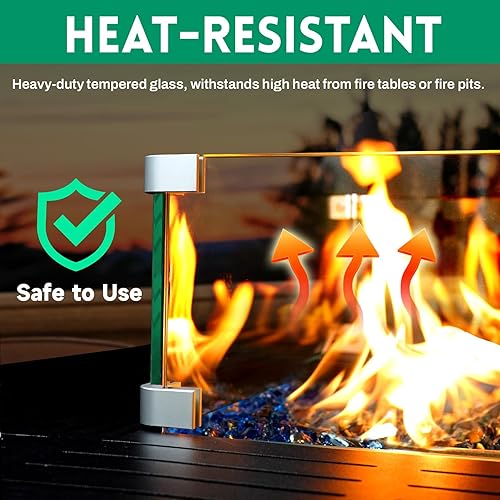 Miniatura 5 de vchin Protector de viento para fogata, protector de viento de vidrio de 29 x 13 pulgadas para mesa cuadrada de hoguera. Hecho de vidrio templado