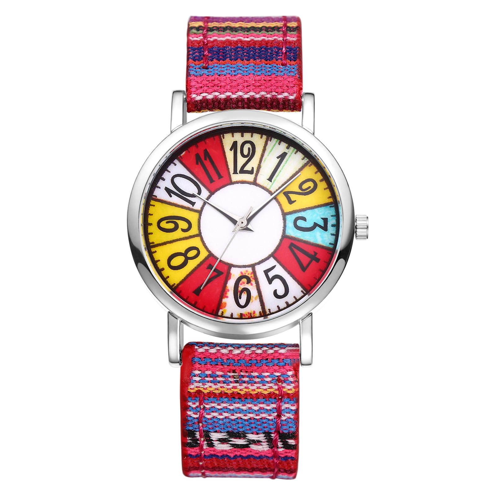 OIDEA Damen Armbanduhr Boho Hippie: Vintage Bohemian Stil aus echtem Leder mit Stoff Armband Analog Quarz mit Großer Arabischer Zifferblatt Geschenk für Frauen Jahrestag
