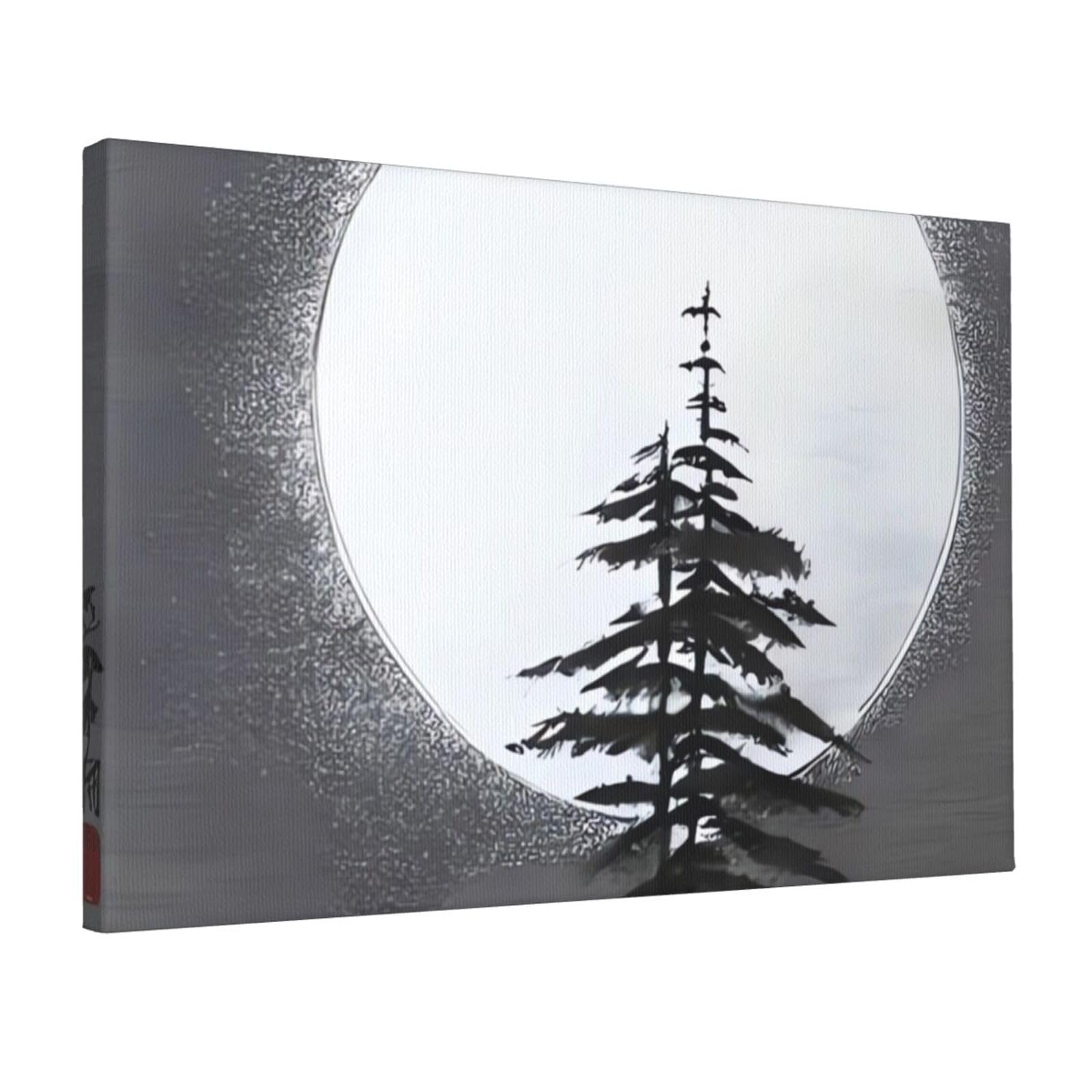 DWVTSLH Moon Pine Tree Poster Paintings Canvas Wall Art Bedroom Prints Home Decor Hanging Picture Modern Home Artworks Aesthetic for Living Room Office Wall Decor 12x18in Unframed