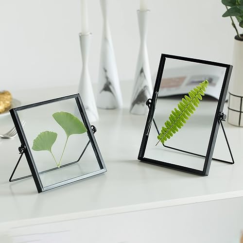 Miniatura 8 de Moderno marco de fotos cuadrado de metal flotante con cubierta de vidrio y soporte de caballete, color negro, 4 x 4 pulgadas