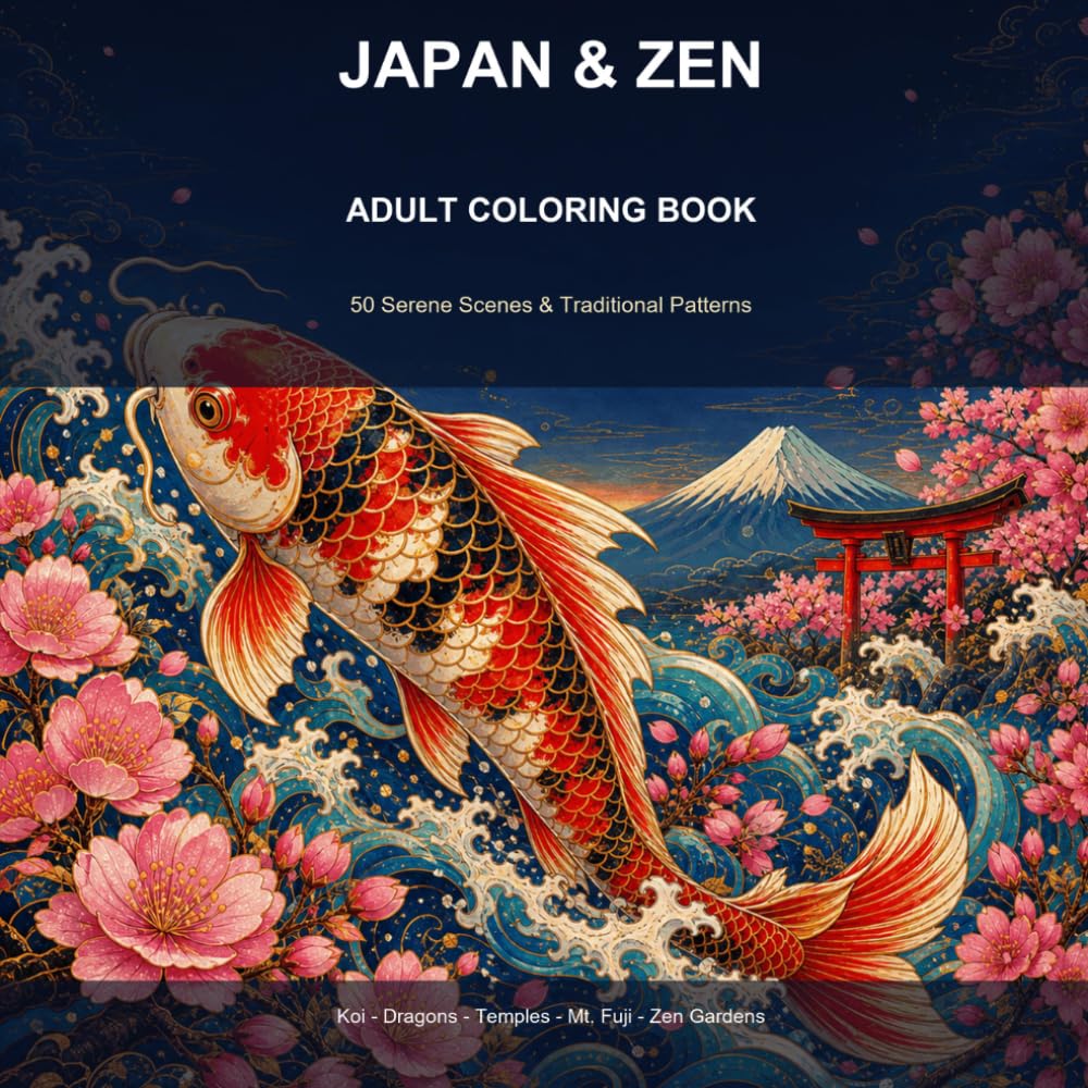Japan & Zen Coloring Book for Adults: 50 Serene Scenes & Traditional Patterns
