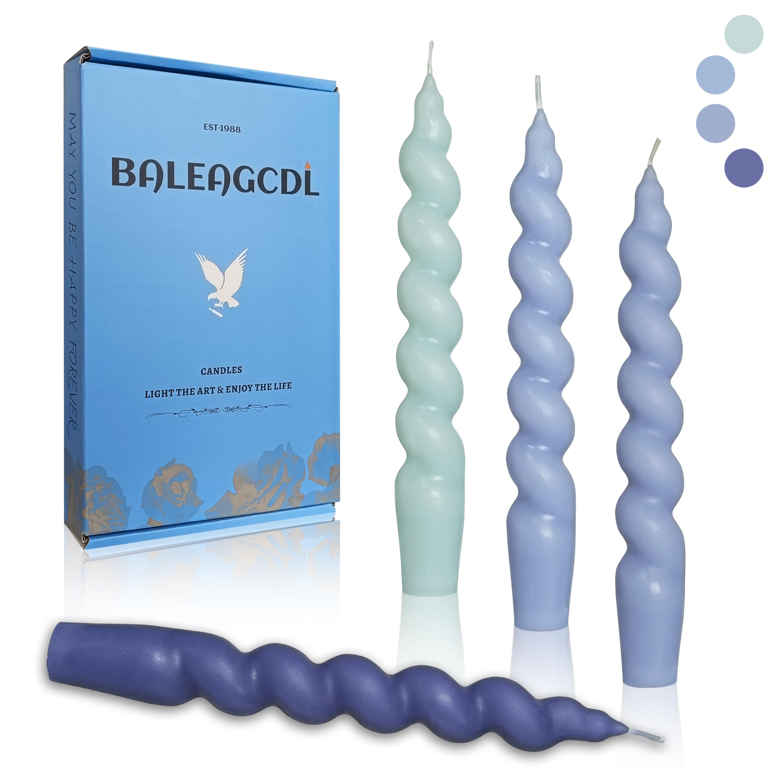 Smokeless Short Candles Gradient Blue Twisted Taper Candles 7.5 Inch Unscented Cute Candlesticks Handmade Spiral Candles for Romantic Dinner Women's Holiday Gifts