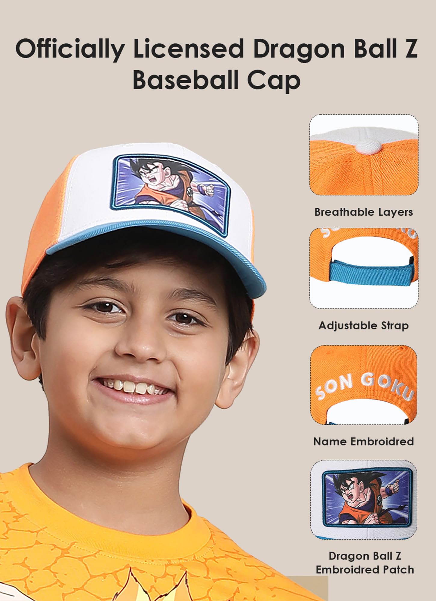 Kidsville Anime Official Dragon Ball Z Goku Snapback Cap for Kids Boys & Girls | Adjustable Closure Multicolour 2