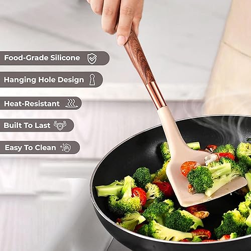 Miniatura 2 de Juego de 11 utensilios de cocina con soporte, juego de utensilios de cocina de silicona, resistentes al calor, antiadherentes, utensilios de