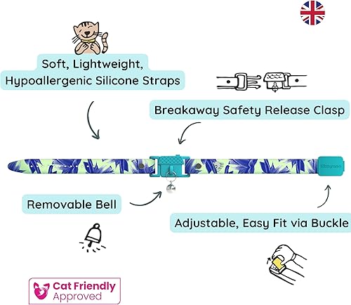 Vista 70 de Kittyrama Collar de gato Aqua con campana, ganador del premio, aprobado por veterinarios, liberación rápida, ligero y cómodo