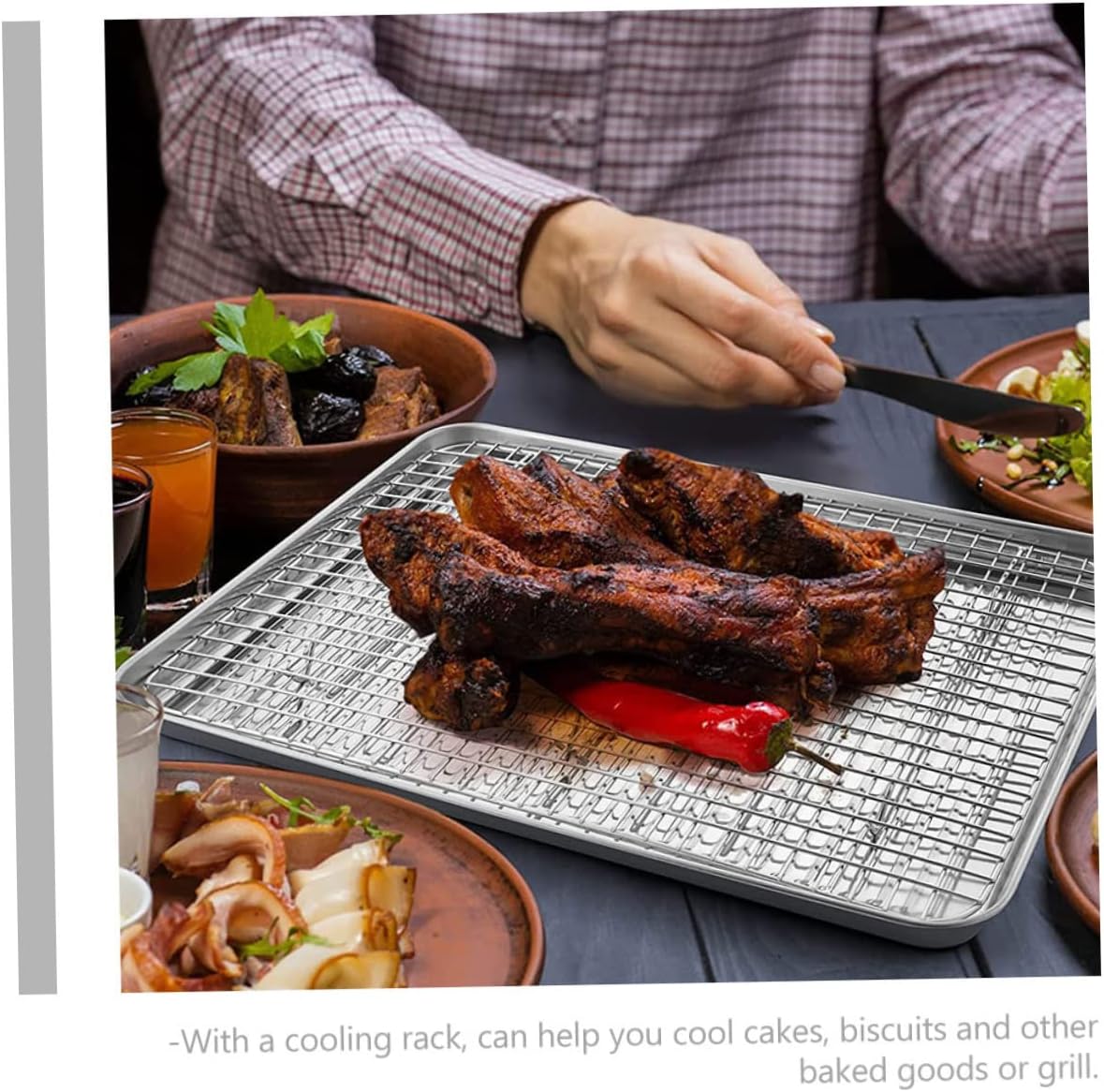 1set Baking Tray Multi-function Rack Non-stick Camping Accessory for Roasting Baking Desserts and Cooking Meat Easy to Clean and Dishwasher