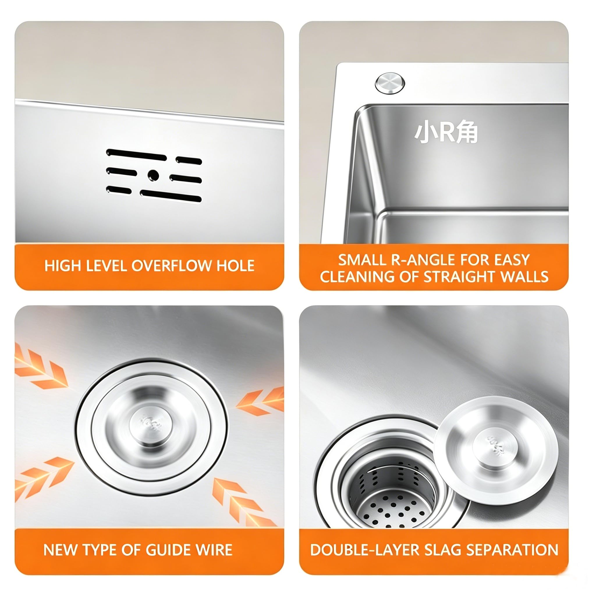Fregadero de cocina de acero inoxidable, fregadero de banco de trabajo empotrado/montado en la parte superior con accesorios deslizantes, fregadero de banco de trabajo con múltiples accesorios