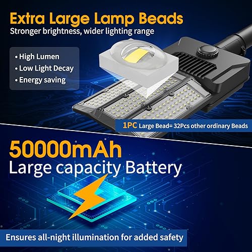 Miniatura 2 de Luces solares de calle de 3200 W al aire libre, 100000LM 6500K LED luz de calle solar, IP67 luces de estacionamiento solar del atardecer al