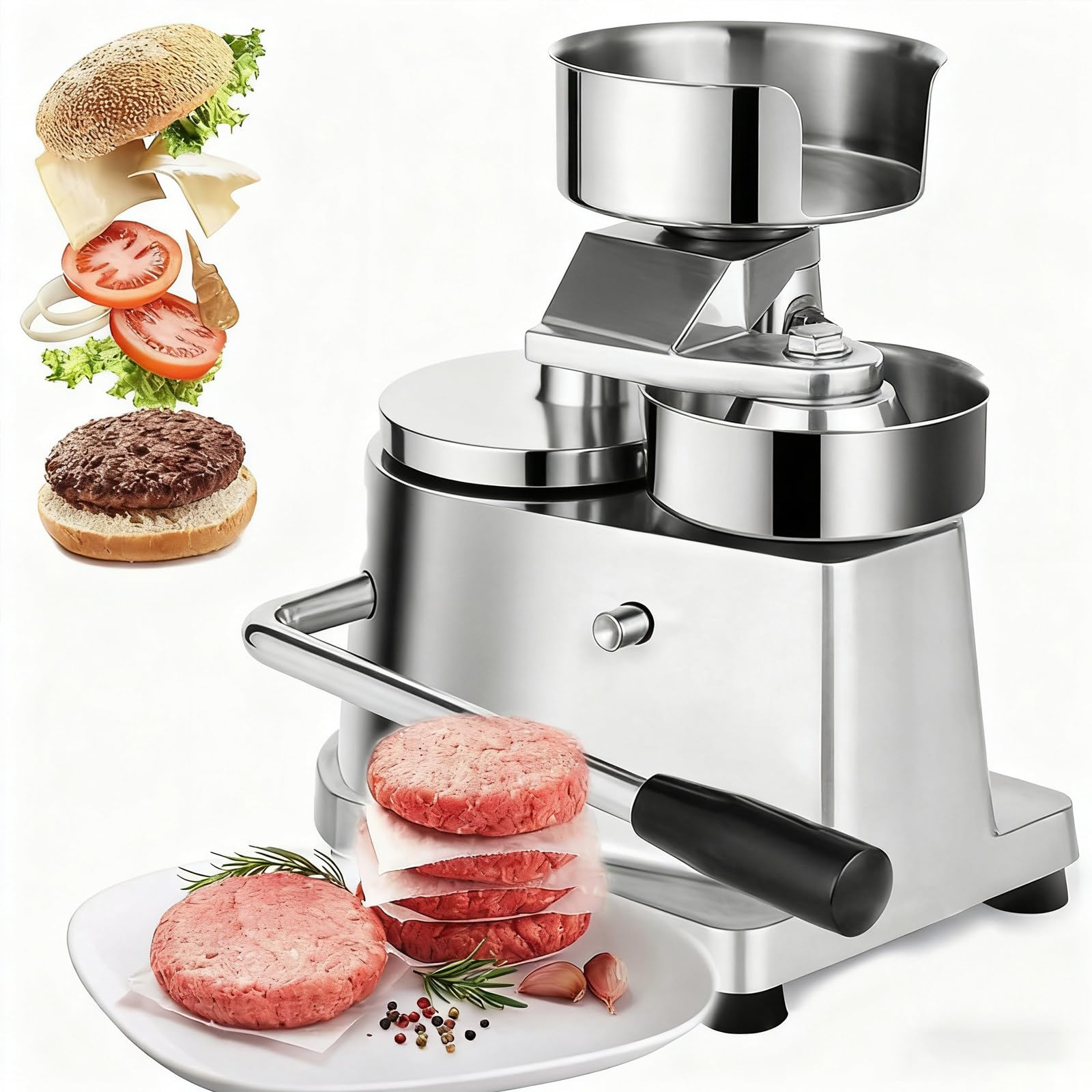 Profesjonalna Prasa Do Burgerów, Przeznaczona Do Użytku Komercyjnego, Wykonana Z Wytrzymałej Stali Nierdzewnej, Maszyna Do Burgerów O Średnicy 150 Mm Z 500 Papilotkami Do Burgerów 5inchesindiameter