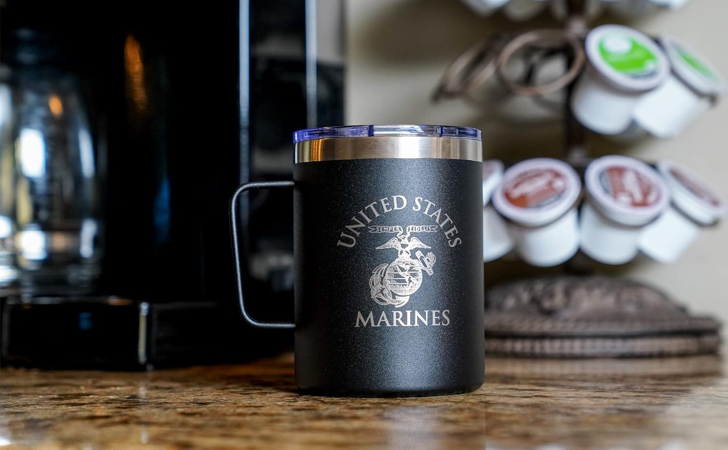 Military Gift Shop USMC 12oz Black Double Wall Vacuum Insulated Stainless Steel Marine Corps Coffee Tumbler Travel Mug | USMC 12oz Coffee - Image 4